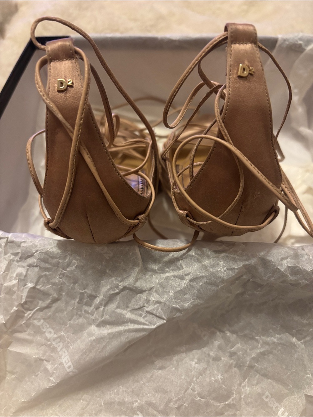 DSQUARED2 Satin Lace-Up Stiletto Sandals in Rose Gold - Picture 2 of 4